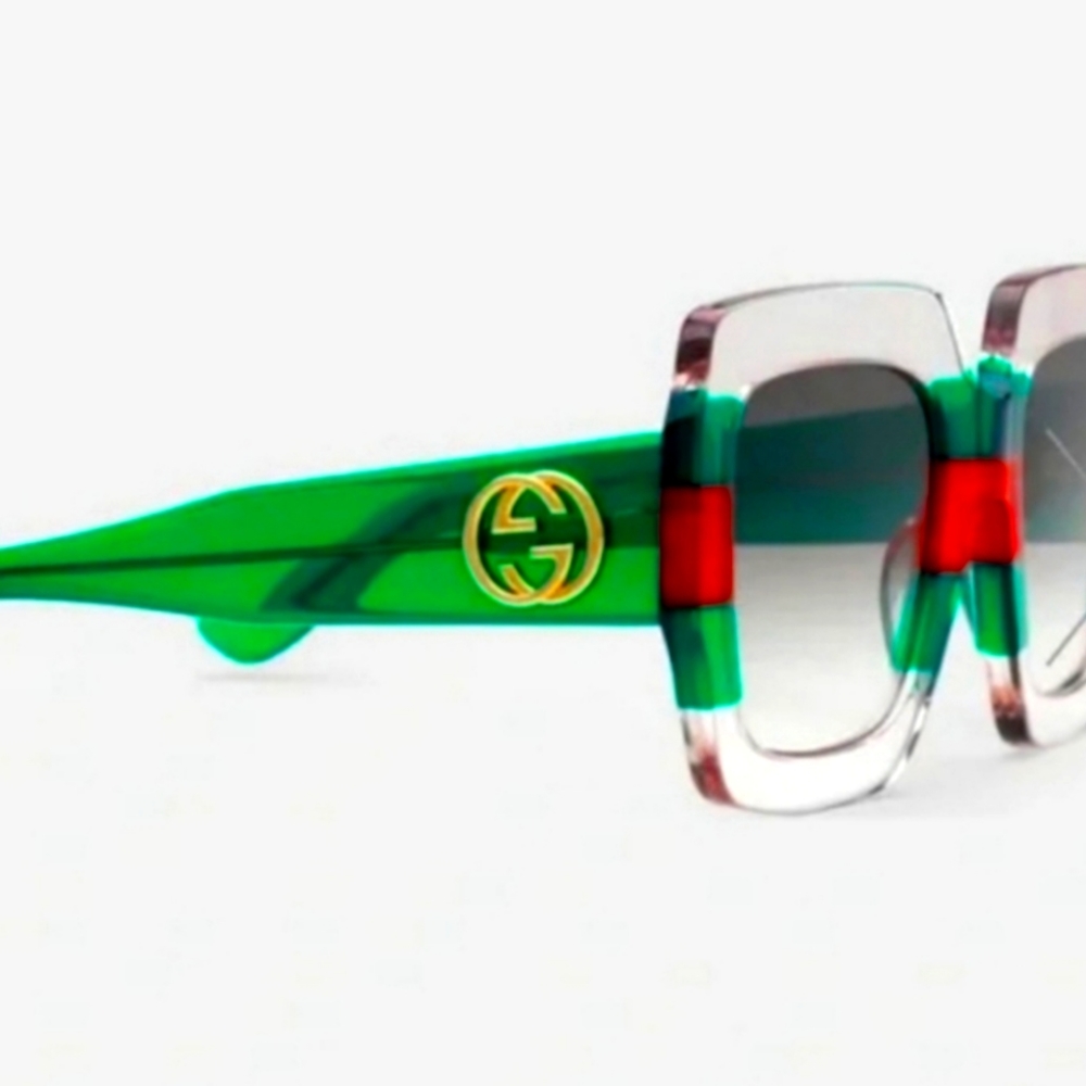Gucci Green and Red Oversized Square Sunglasses with Gold Logo